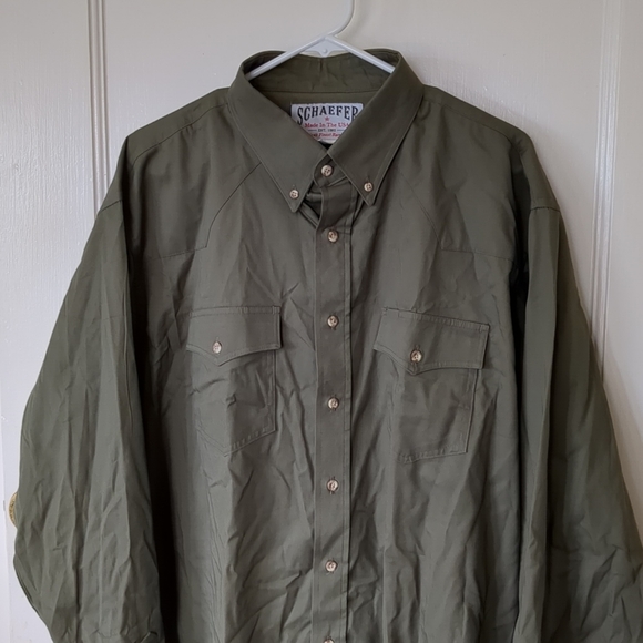 Schaefer Outfitters Other - Schaefer Long Sleeve Button Down Shirt XXL Green Made In Texas USA 18 1/2 X 37